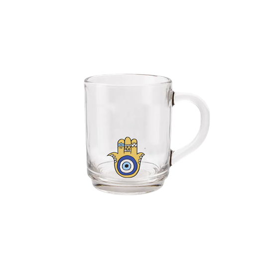 Caneca de Vidro com Suporte de Madeira - Olhos Gregos