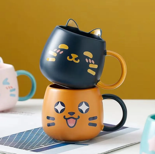 Caneca de Porcelana Gatinho com Orelhas 450ml - Preta