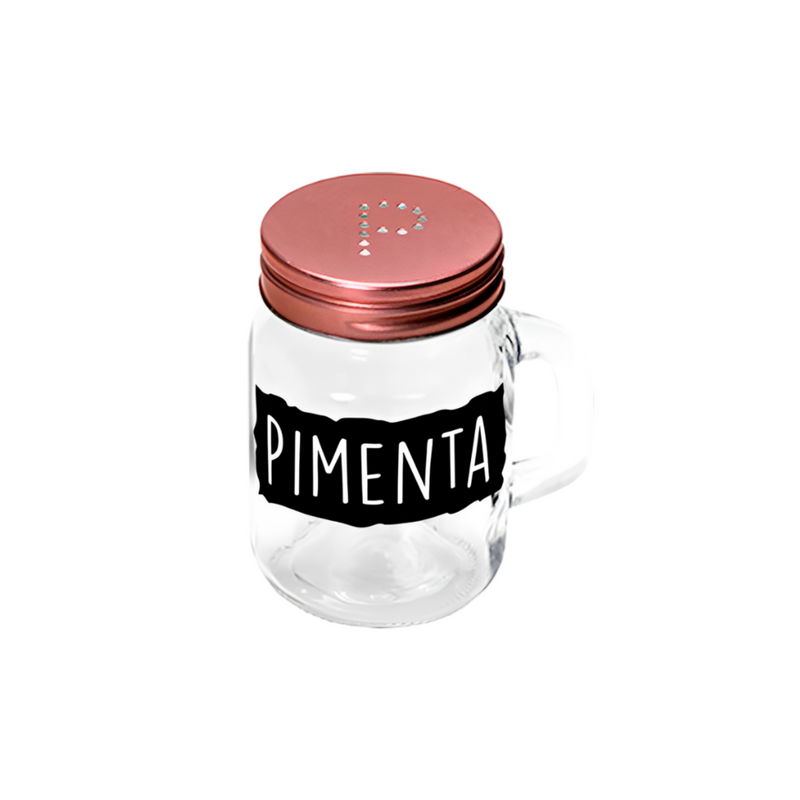 Kit 2 Potes Porta Mantimentos Sal e Pimenta Vidro e Inox Rose Gold