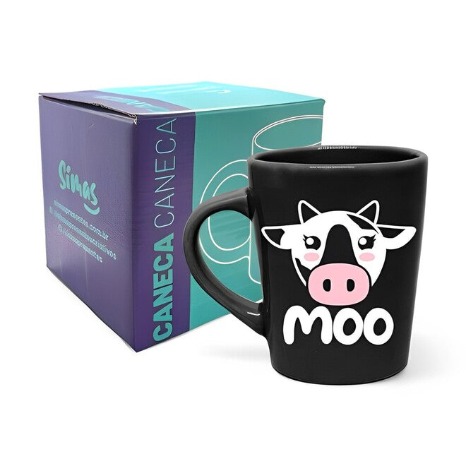 Caneca de Porcelana Preta 270ml - Moo Vaquinha