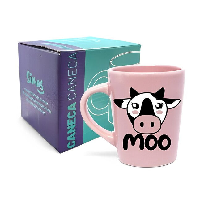 Caneca de Porcelana Rosa 270ml - Moo Vaquinha